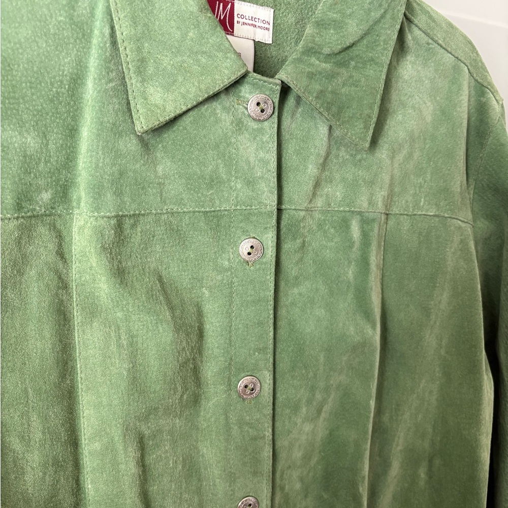 JM Collection Green Suede Button-Up Jacket - Picture 4 of 6